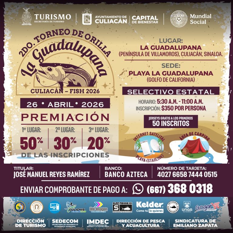Invitan al Segundo Torneo de Orilla “La Guadalupana Culiacán Fish 2026”